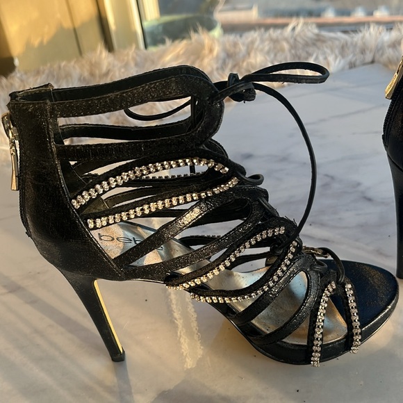 Bebe Black Stiletto Heels with Rhinestone Embellishments - Picture 7 of 15